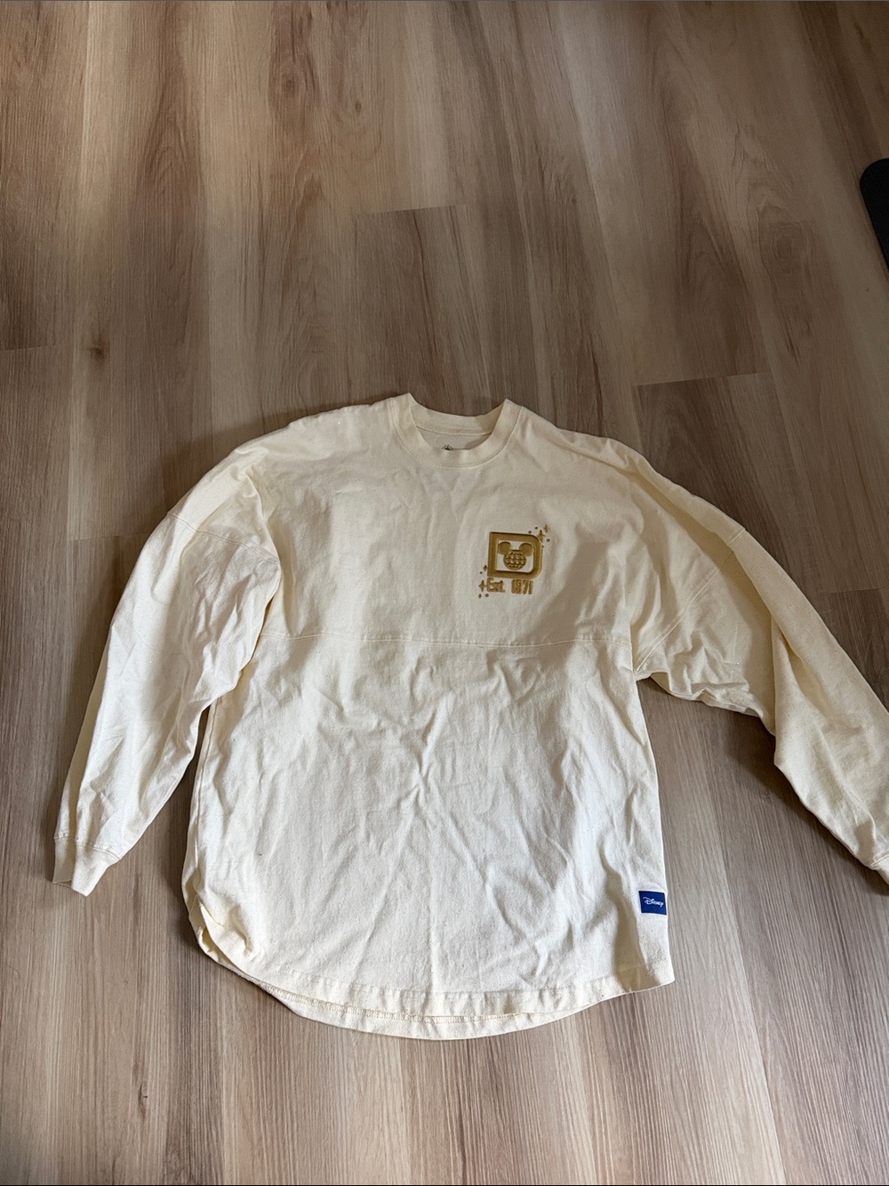 Disney Cream Knit Long-Sleeve Tee with Subtle Logo Print